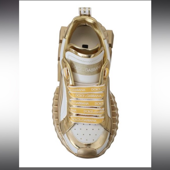 DOLCE & GABBANA Sneakers WHITE AND GOLD SUPER QUEEN LEATHER WOMEN'S SHOES - Picture 1 of 7